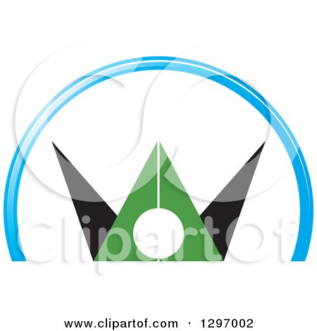 Clipart of a Green and Black Abstract Cheering Man in a Blue Arch - Royalty Free Vector Illustration by Lal Perera