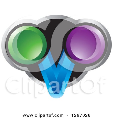 Clipart of a Colorful Letter V in a Black and Chrome Circle - Royalty Free Vector Illustration by Lal Perera