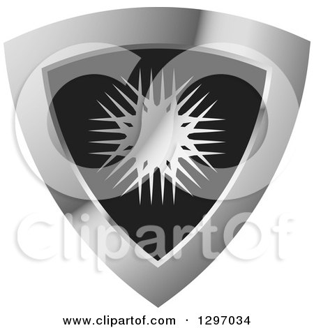 Clipart of a Grayscale Snowflake Design in a Silver and Black Shield - Royalty Free Vector Illustration by Lal Perera