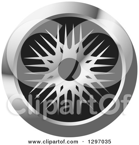 Clipart of a Grayscale Snowflake Design in a Silver and Black Circle - Royalty Free Vector Illustration by Lal Perera