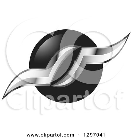 Clipart of Silver Seagulls over a Black Circle - Royalty Free Vector Illustration by Lal Perera