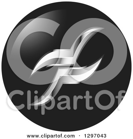 Clipart of Silver Seagulls Flying in a Black Circle - Royalty Free Vector Illustration by Lal Perera