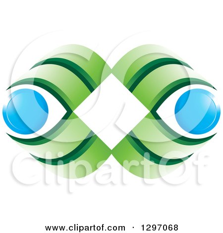 Clipart of a White Diamond with Green Waves and Blue Circles - Royalty Free Vector Illustration by Lal Perera