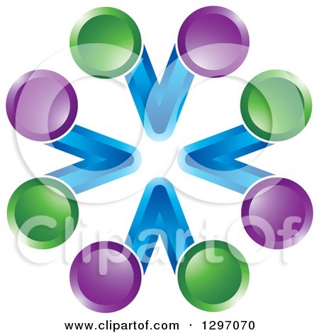 Clipart of a Circle of Blue V Letters with Green and Purpel Spheres - Royalty Free Vector Illustration by Lal Perera