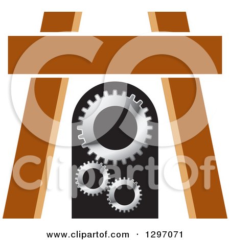 Clipart of a Wood Easle and Gears - Royalty Free Vector Illustration by Lal Perera