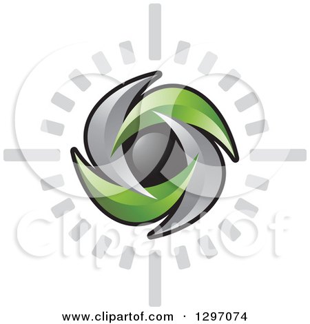 Clipart of a Black Orb Encircled with Gray and Green Swooshes and Lines - Royalty Free Vector Illustration by Lal Perera