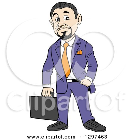 Clipart of a Cartoon White Businessman with a Goatee Holding a Briefcase, One Hand in a Pocket - Royalty Free Vector Illustration by LaffToon