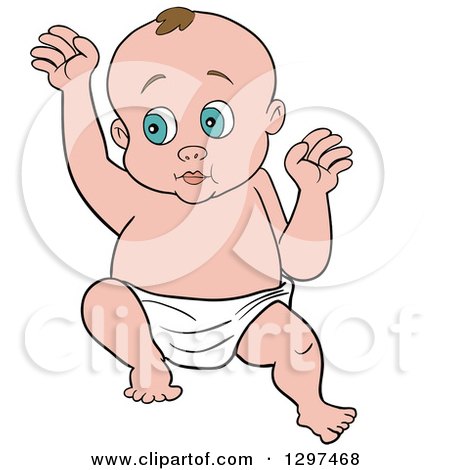 Clipart of a Cartoon Blue Eyed White Baby in a Diaper - Royalty Free Vector Illustration by LaffToon