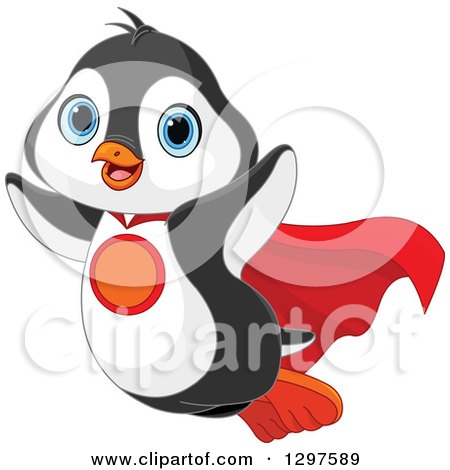 Clipart of a Cute Super Hero Penguin Flying - Royalty Free Vector Illustration by Pushkin