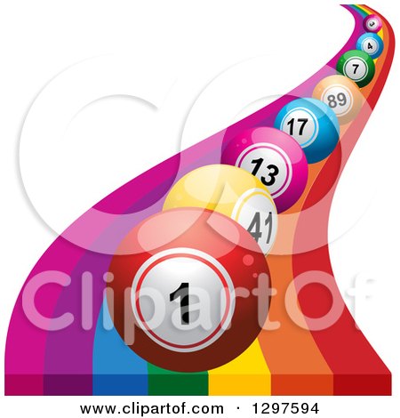 Clipart of a Curvy Rainbow with 3d Colorful Bingo or Lottery Balls - Royalty Free Vector Illustration by elaineitalia
