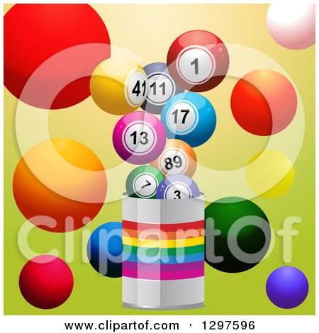 Clipart of a Paint Can with Colorful Bingo or Lottery Balls on Green - Royalty Free Vector Illustration by elaineitalia