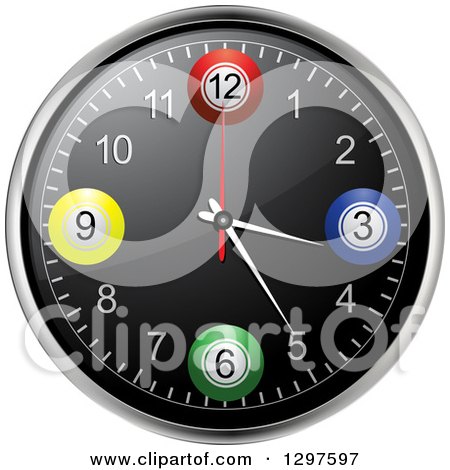 Clipart of a 3d Bingo or Lottery Ball Wall Clock - Royalty Free Vector Illustration by elaineitalia