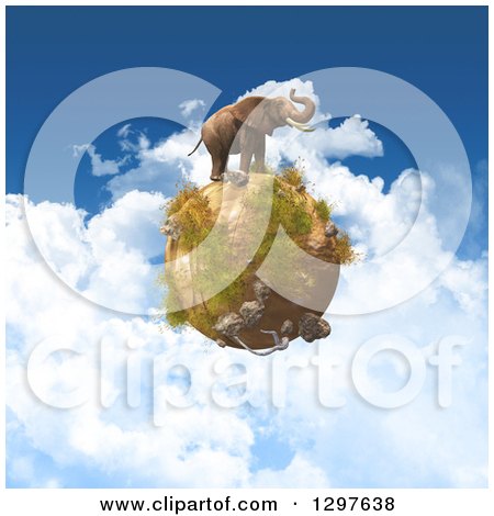 Clipart of a 3d Elephant on a Dry African Globe over a Cloudy Sky - Royalty Free Illustration by KJ Pargeter