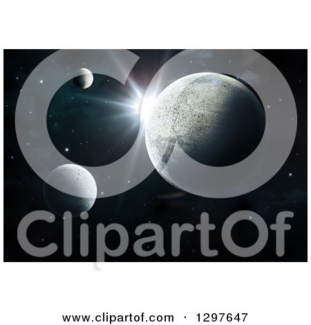 Clipart of a 3d Starburst and Fictional Planets - Royalty Free Illustration by KJ Pargeter