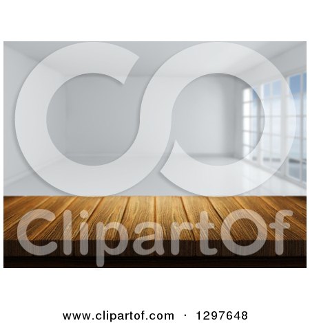Clipart of a 3d Wood Table or Counter with an Empty White Room - Royalty Free Illustration by KJ Pargeter