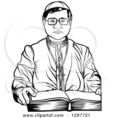 Clipart of a Black and White Bishop with an Open Bible - Royalty Free Vector Illustration by dero