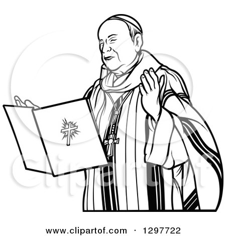 Clipart of a Black and White Bishop Reading - Royalty Free Vector Illustration by dero