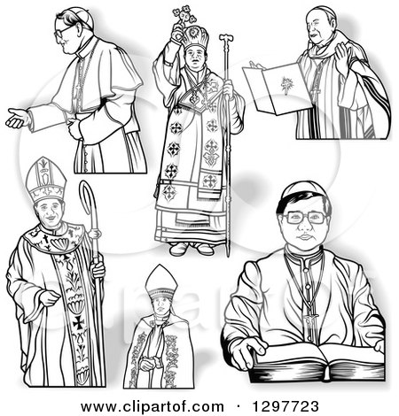 Clipart of Black and White Bishops and Shadows - Royalty Free Vector Illustration by dero