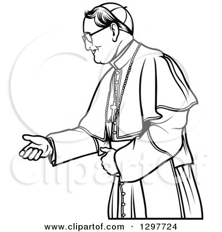 Clipart of a Black and White Bishop Holding out His Hand - Royalty Free Vector Illustration by dero