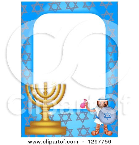 Clipart of a Golden Border with a Menorah and Soldier - Royalty Free Illustration by Prawny