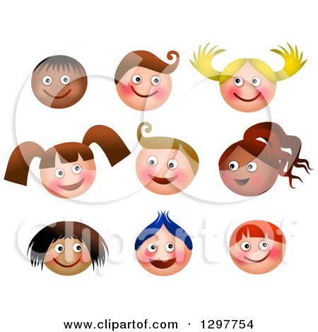 Clipart of Happy Faces of Boys and Girls on White - Royalty Free Illustration by Prawny