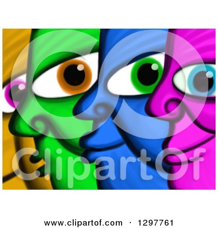 Clipart of a Painting of Colorful Faces in Profile - Royalty Free Illustration by Prawny