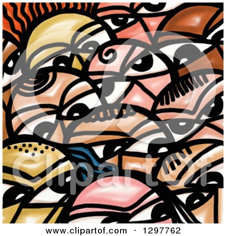 Clipart of a Crowd of Painted Faces - Royalty Free Illustration by Prawny