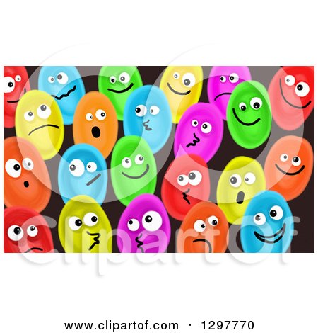 Clipart of Colorful Egg Heads on Black - Royalty Free Illustration by Prawny
