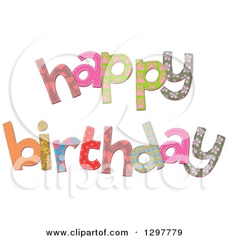 Clipart of Patterned Stitched Happy Birthday Text - Royalty Free Vector Illustration by Prawny