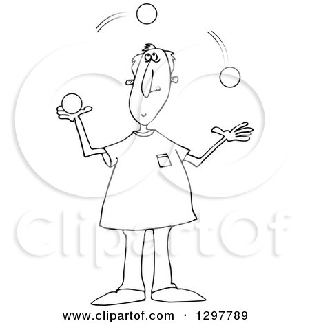 Clipart of a Black and White Man Juggling Balls - Royalty Free Vector Illustration by djart