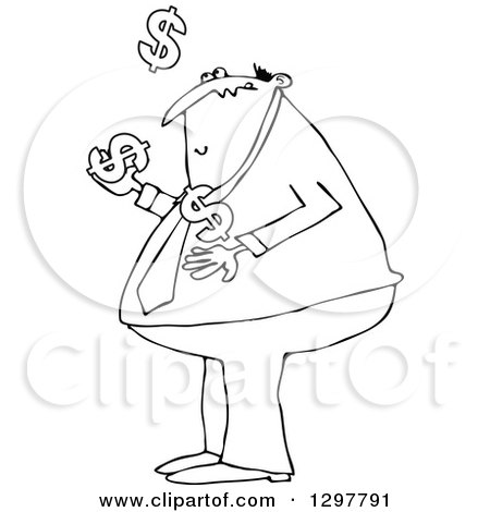 Clipart of a Chubby Black and White Business Man Juggling Usd Dollar Currency Symbols - Royalty Free Vector Illustration by djart