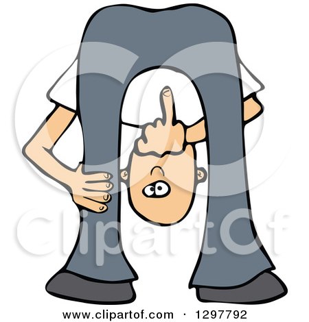 Clipart of a White Man Bending Over, Looking Between His Legs and Flipping the Bird Middle Finger - Royalty Free Vector Illustration by djart