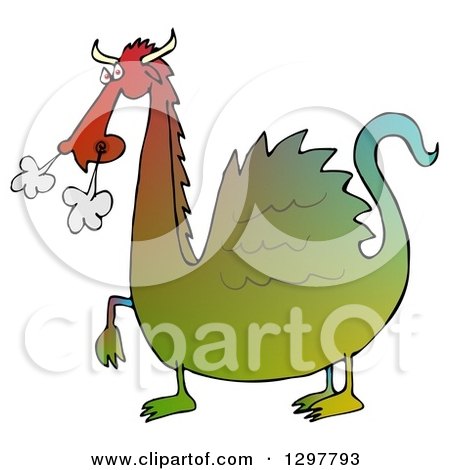Clipart of a Snorting Angry Gradient Colorful Dragon - Royalty Free Illustration by djart