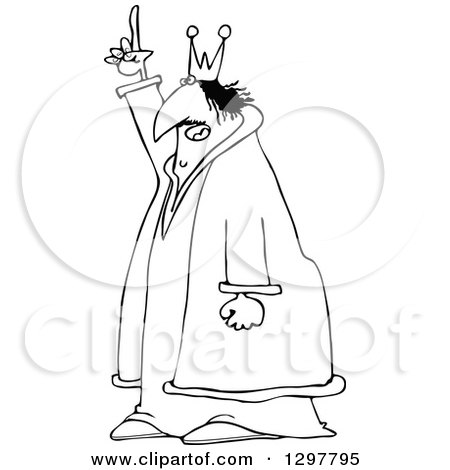 Clipart of a Chubby Black and White Scraggly King Holding up a Finger and Talking - Royalty Free Vector Illustration by djart
