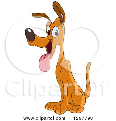 Clipart of a Cartoon Happy Brown Dog Sitting, Panting and Facing Left - Royalty Free Vector Illustration by yayayoyo