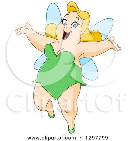 Clipart of a Cartoon Chubby Blond White Female Fairy Welcoming - Royalty Free Vector Illustration by yayayoyo