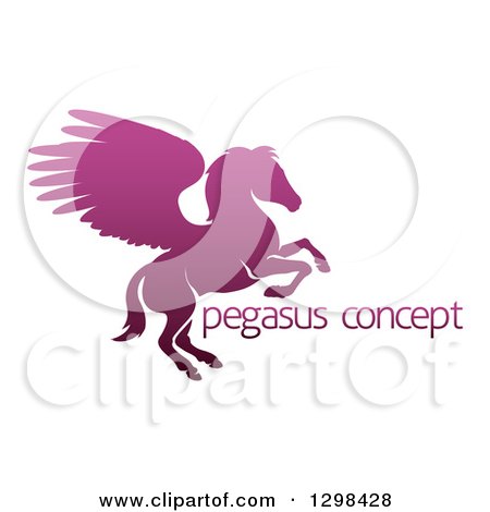 Clipart of a Silhouetted Gradient Purple Rearing Pegasus Winged Horse and Sample Text - Royalty Free Vector Illustration by AtStockIllustration