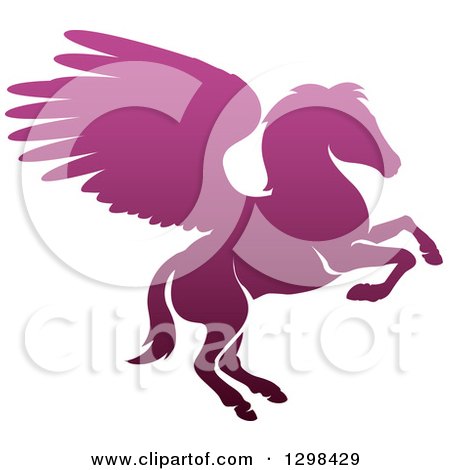 Clipart of a Silhouetted Gradient Purple Rearing Pegasus Winged Horse - Royalty Free Vector Illustration by AtStockIllustration
