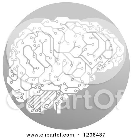 Clipart of a Circuit Board Artificial Intelligence Brain in a Gray Circle - Royalty Free Vector Illustration by AtStockIllustration