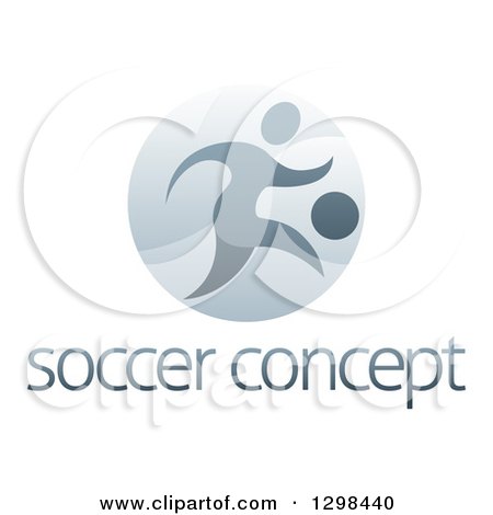 Clipart of a Soccer Player in Action Inside a Shiny Circle over Sample Text - Royalty Free Vector Illustration by AtStockIllustration