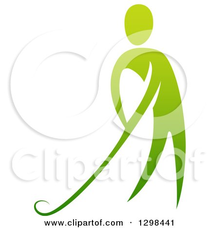 Clipart of a Gradient Green Man Putting a Golf Club - Royalty Free Vector Illustration by AtStockIllustration