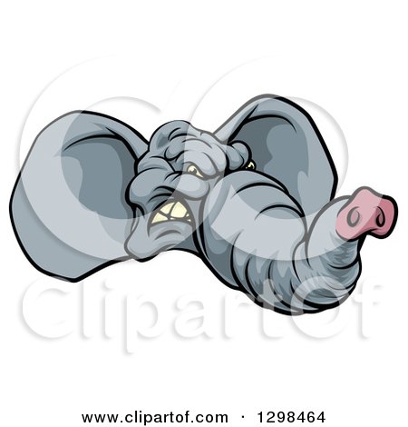 Clipart of a Snarling Gray Elephant Face - Royalty Free Vector Illustration by AtStockIllustration