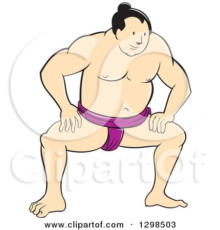 Clipart of a Cartoon Squatting Sumo Wrestler - Royalty Free Vector Illustration by patrimonio