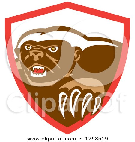 Clipart of a Retro Honey Badger in a Red and White Shield - Royalty Free Vector Illustration by patrimonio
