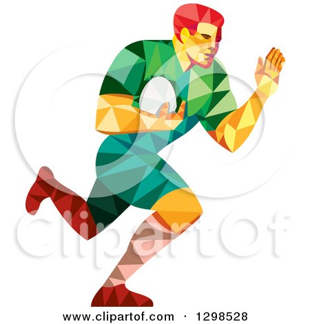 Clipart of a Low Poly Rugby Player Running - Royalty Free Vector Illustration by patrimonio