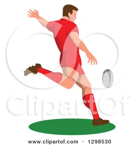 Clipart of a Retro Male Rugby Player Kicking - Royalty Free Vector Illustration by patrimonio