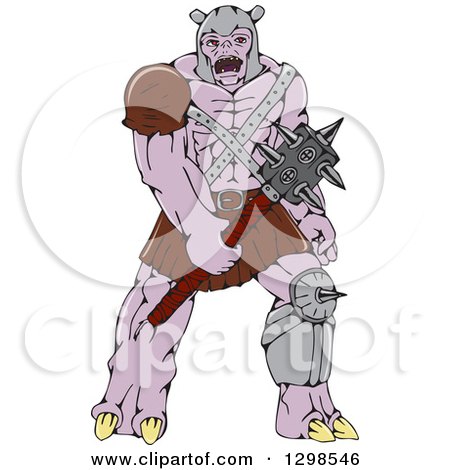 Clipart of a Cartoon Orc Warrior with a Spiked Club - Royalty Free Vector Illustration by patrimonio