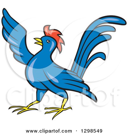 Clipart of a Cartoon Angry Pointing Blue Rooster - Royalty Free Vector Illustration by patrimonio