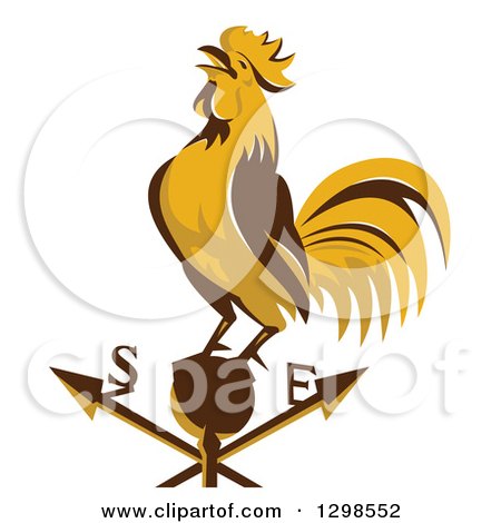Clipart of a Retro Crowing Rooster on a Weather Vane - Royalty Free Vector Illustration by patrimonio
