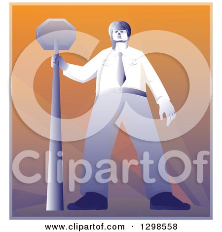 Clipart of a Retro Police Offier Standing with a Stop Sign - Royalty Free Vector Illustration by patrimonio